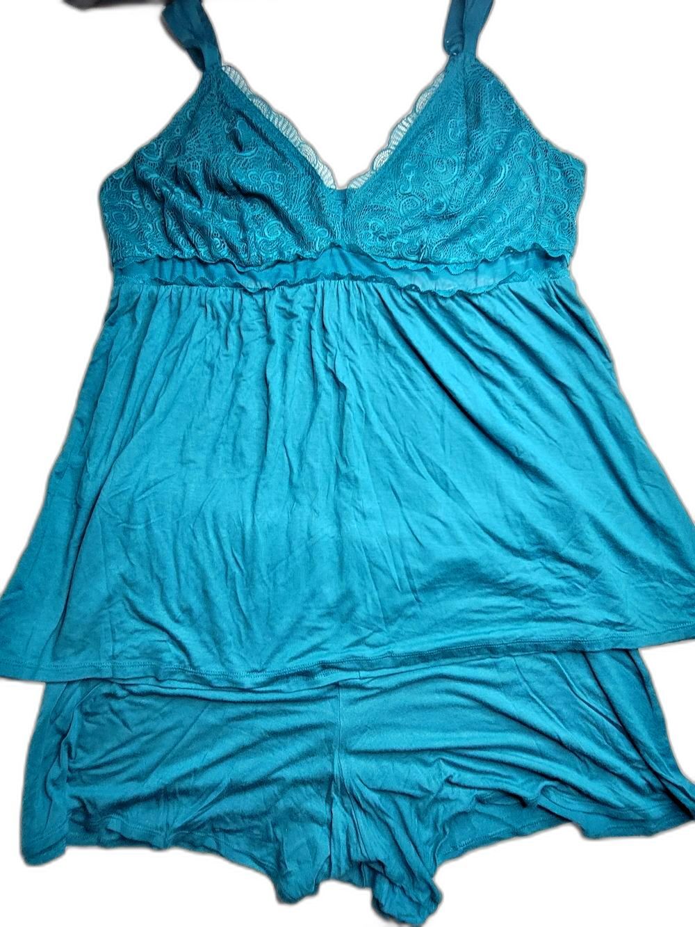 Cacique Teal Lace-Trim Sleep Cami and Shorts Set Size 3X - Picture 2 of 4